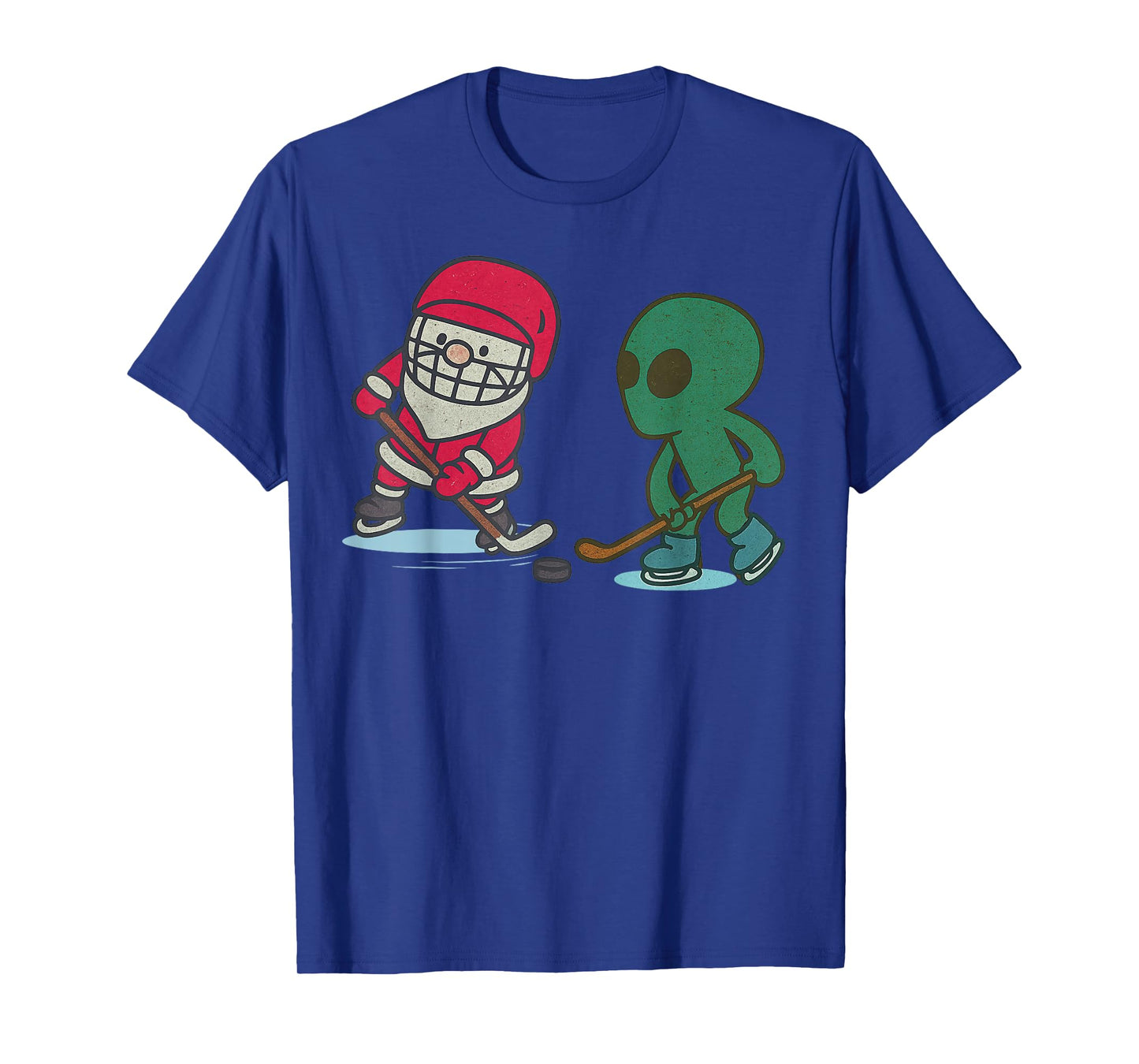 Santa Alien Playing Ice Hockey Christmas Funny Xmas T-Shirt