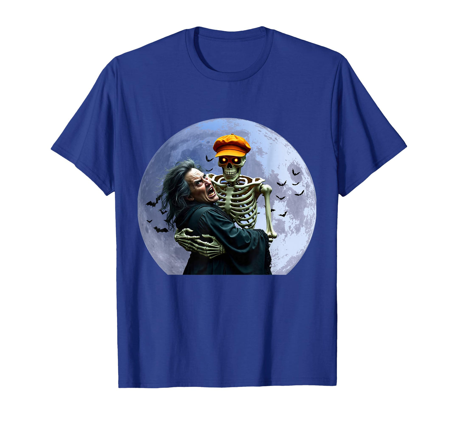 Halloween Skeleton Holding A Witch Under The Full Moon T-Shirt