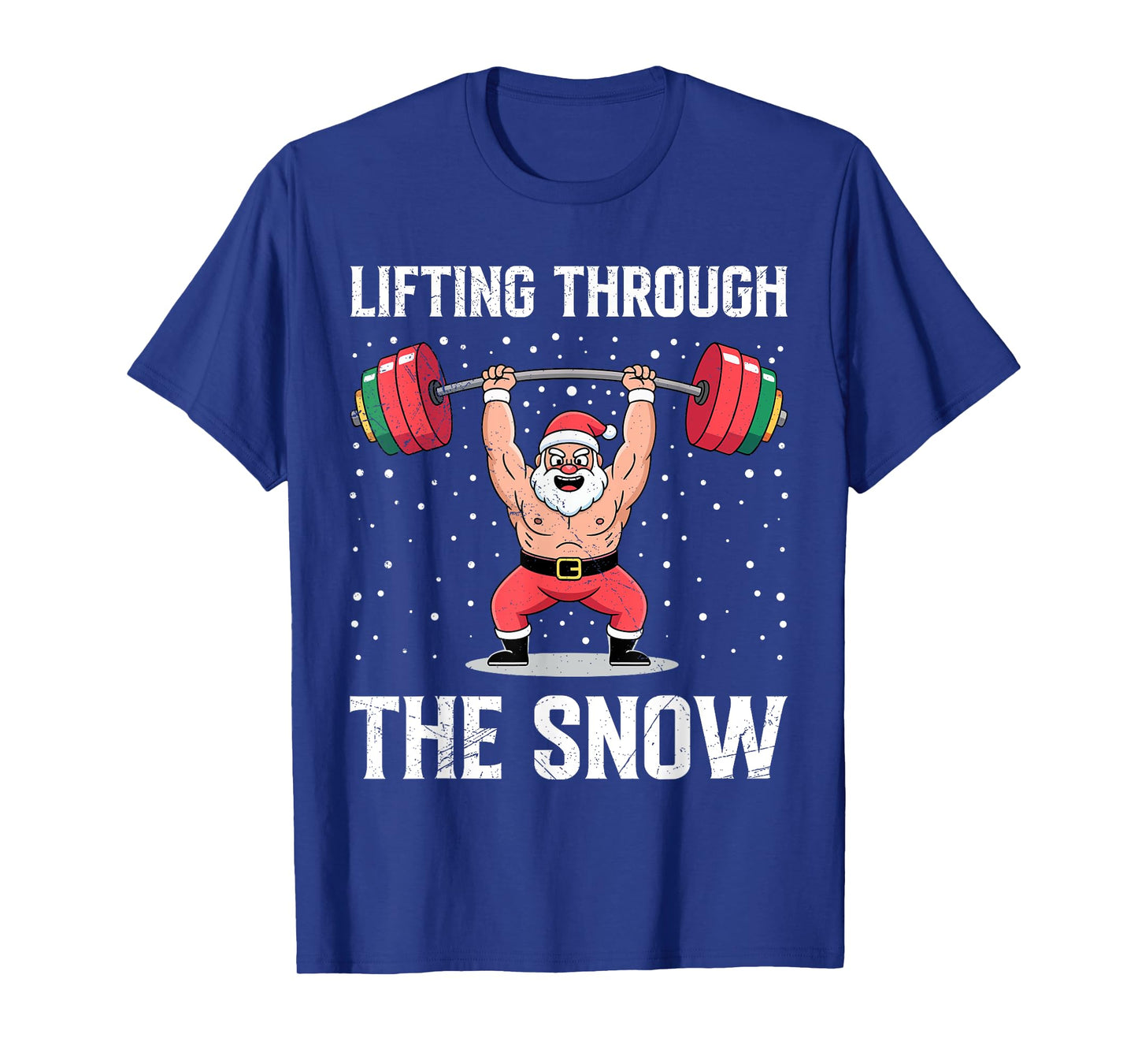 Santa Claus Lifting Through The Snow Funny Gym T-Shirt