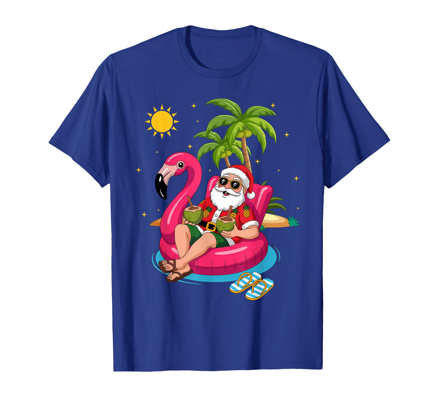 Summer Santa Flamingo Floater Funny Christmas in July T-Shirt