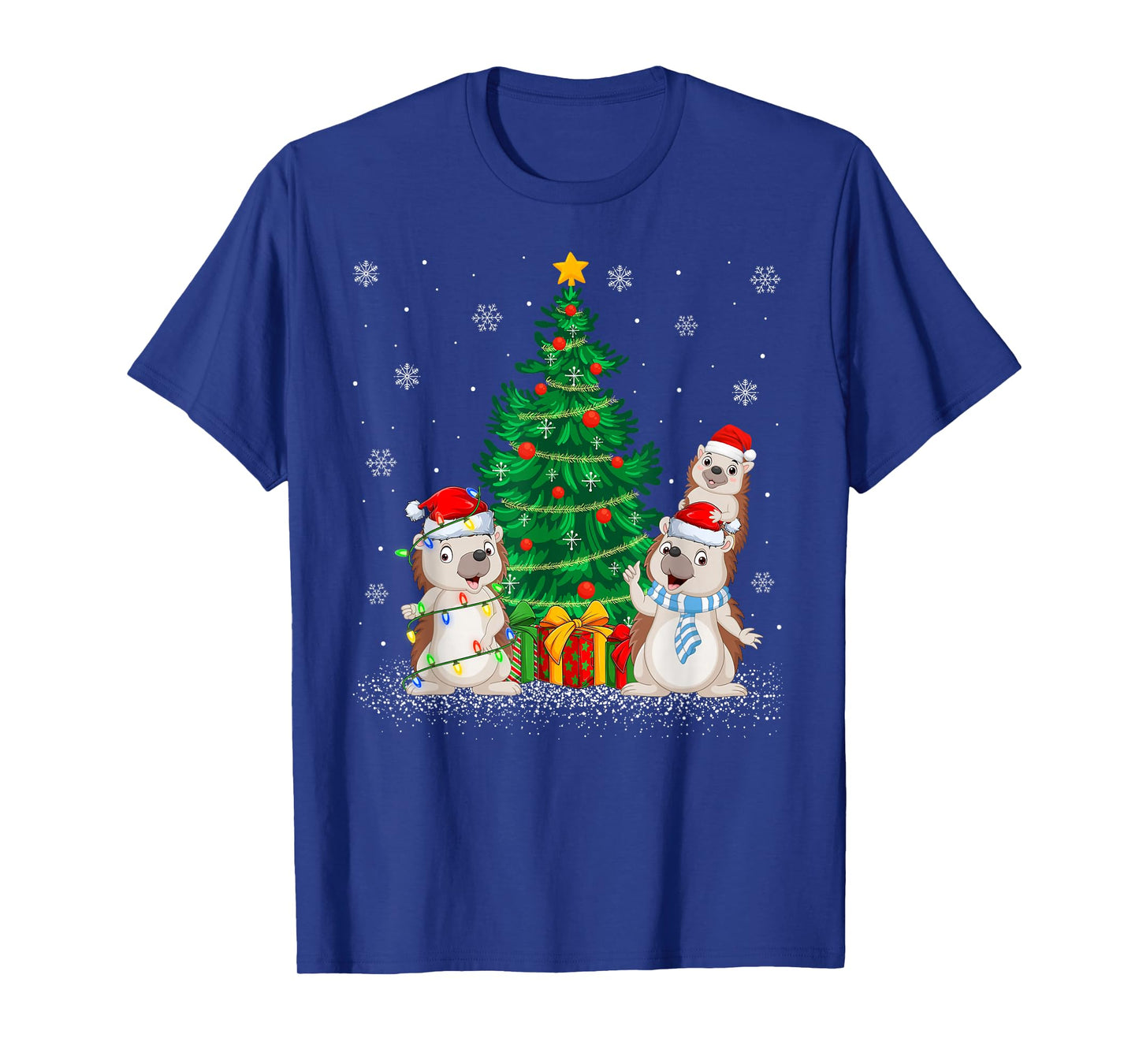 Cute Hedgehog Christmas Tree Lights Funny Hedgehog Xmas T-Shirt