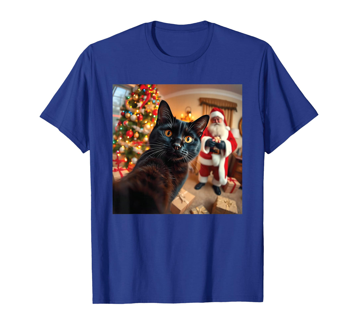 Funny Christmas Santa with Cat Selfie for Men Women T-Shirt
