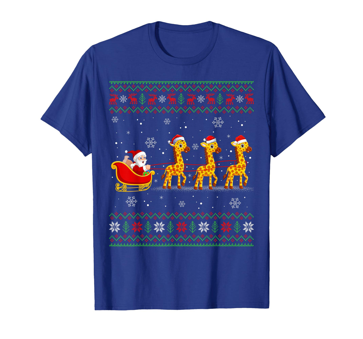 Santa Sleigh Riding Giraffe Ugly Christmas Sweaters Xmas T-Shirt