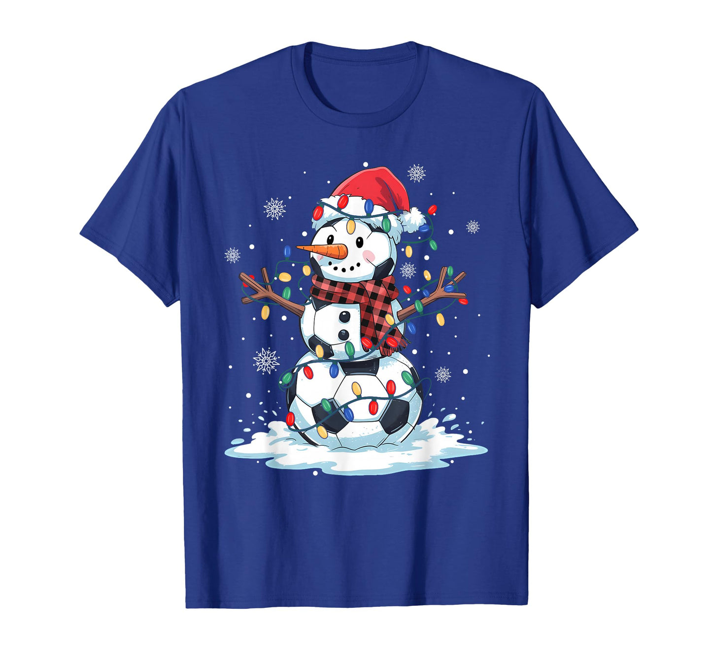 Snowman Soccer Player Santa Hat Christmas Funny Mens Boys T-Shirt