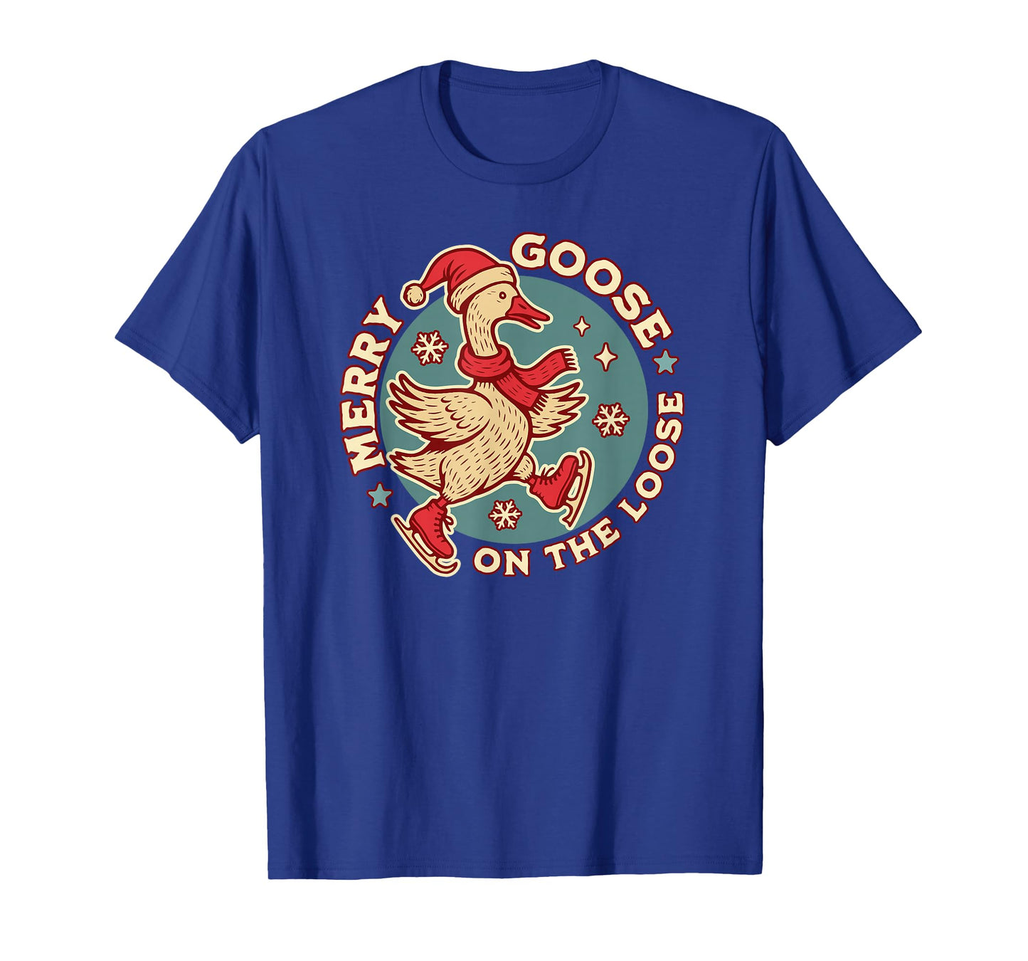 Merry Goose on The Loose Funny Christmas Goose Retro Vintage T-Shirt
