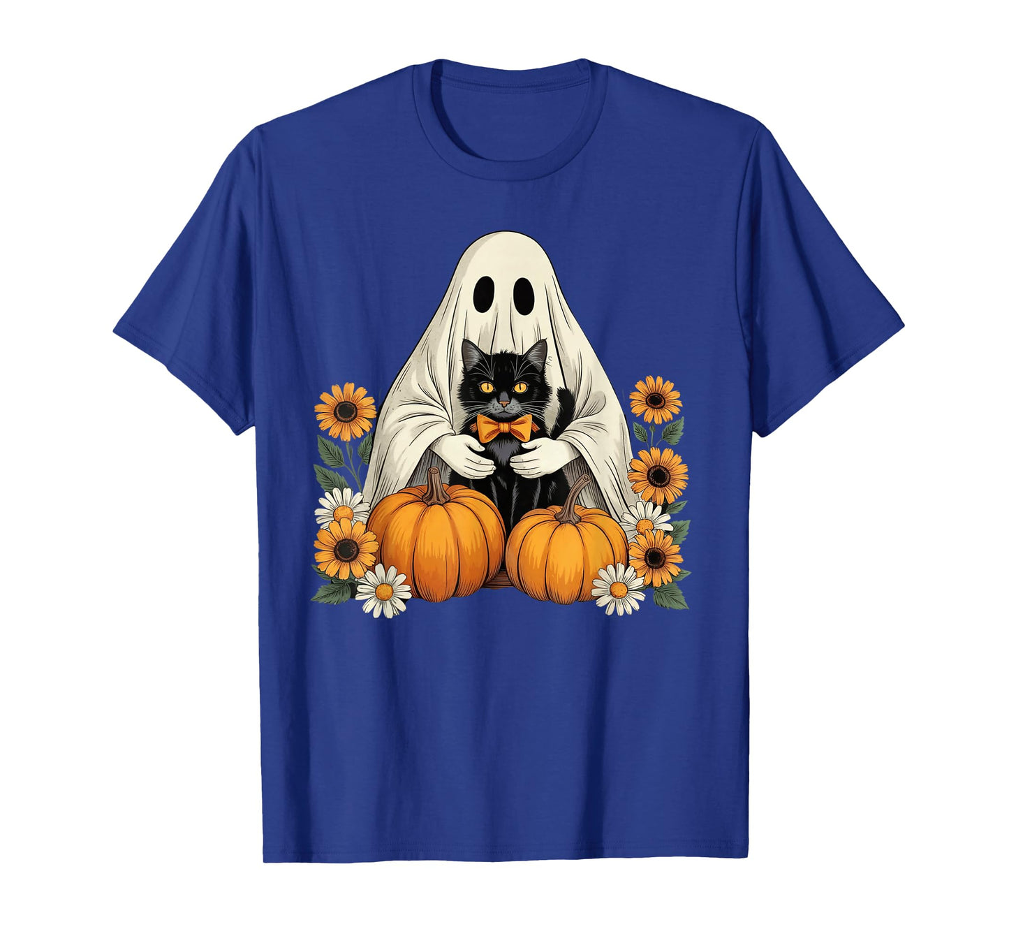 Womens Halloween Ghost Black Cat Ghost Halloween Girls T-Shirt