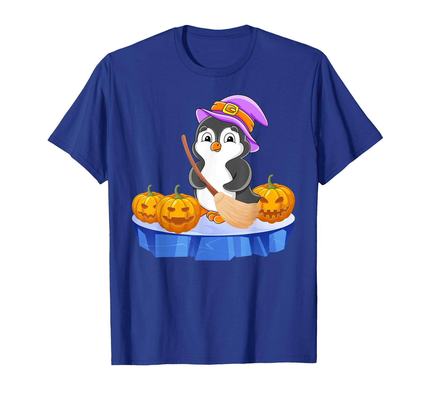 Funny Penguin in Witch Costume Pumpkins Happy Halloween Day T-Shirt