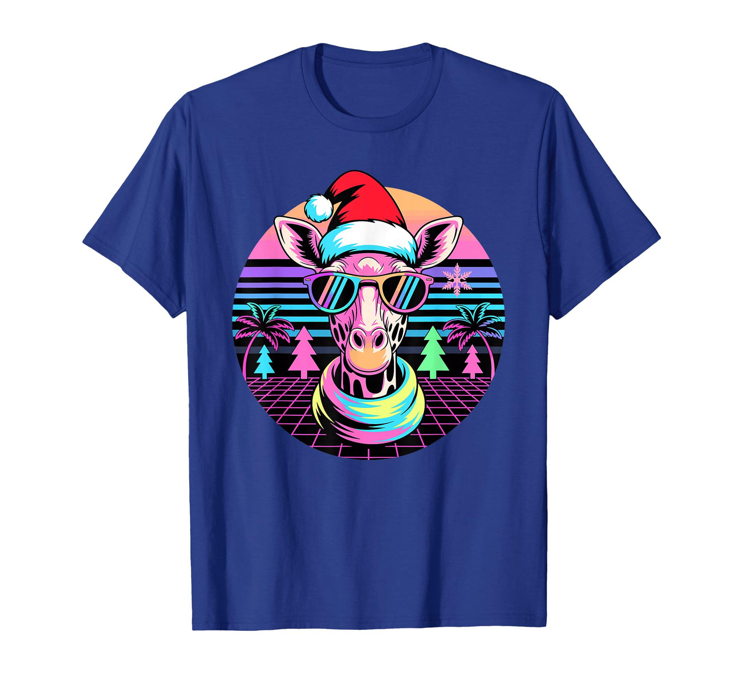 Christmas Synthwave Giraffe Sunglasses Giraffes T-Shirt