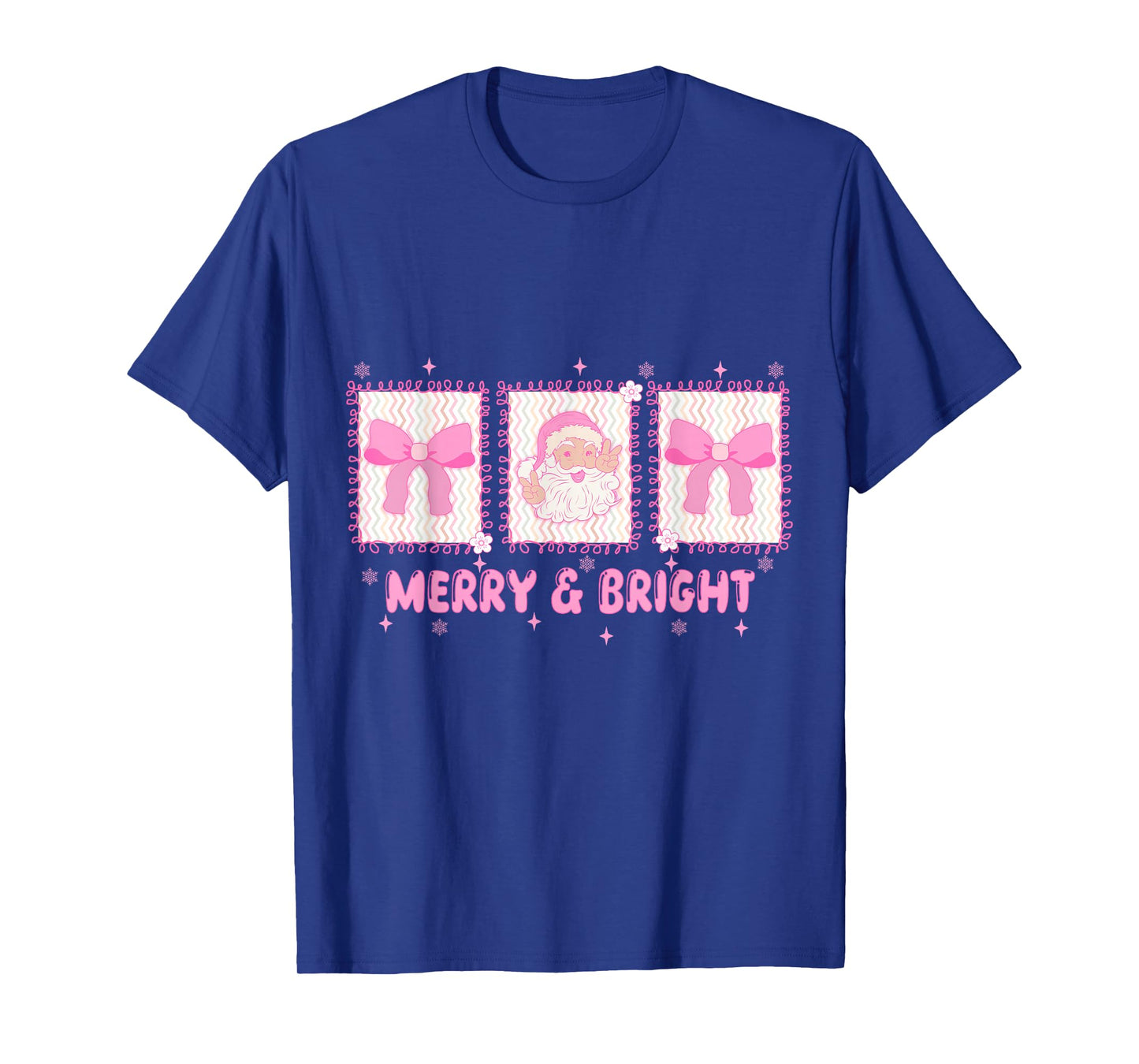 Merry and Bright Pink Christmas Bow Coquette Preppy Santa T-Shirt