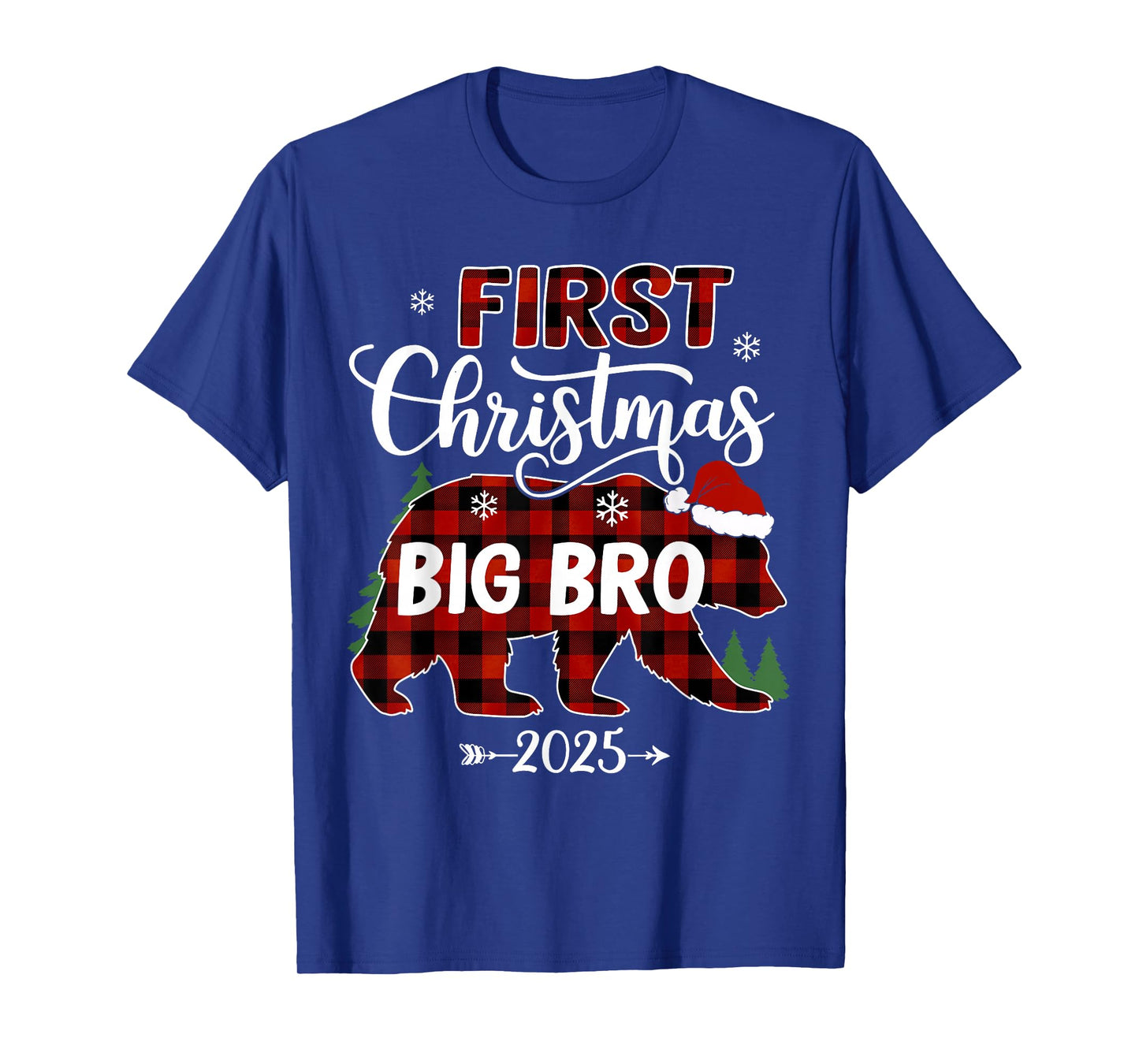 Pregnancy First Christmas Big Bro Red Plaid Bear Santa 2025 T-Shirt