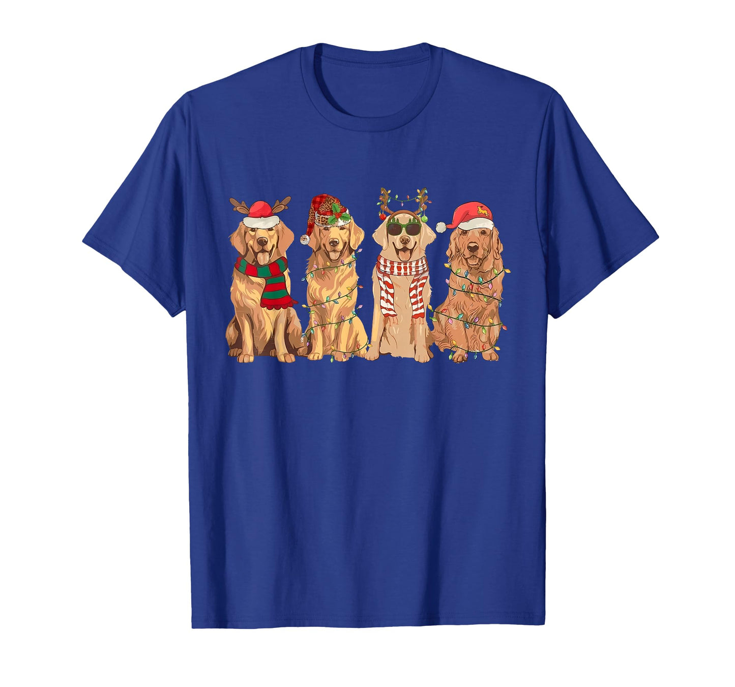 Funny Vintage Santa Golden Retriever Dogs Christmas Lights T-Shirt