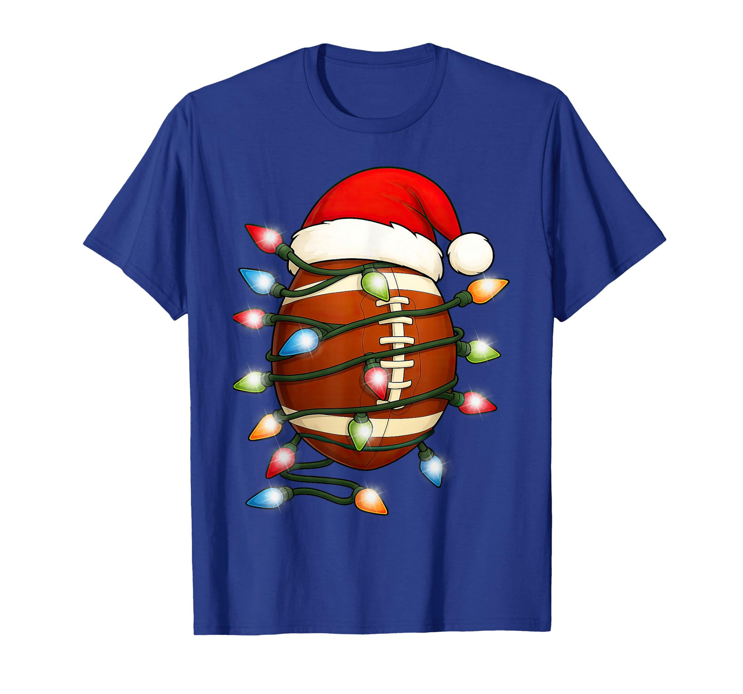Christmas Football Ball Xmas Lights Santa Hat Men Boys Kids T-Shirt