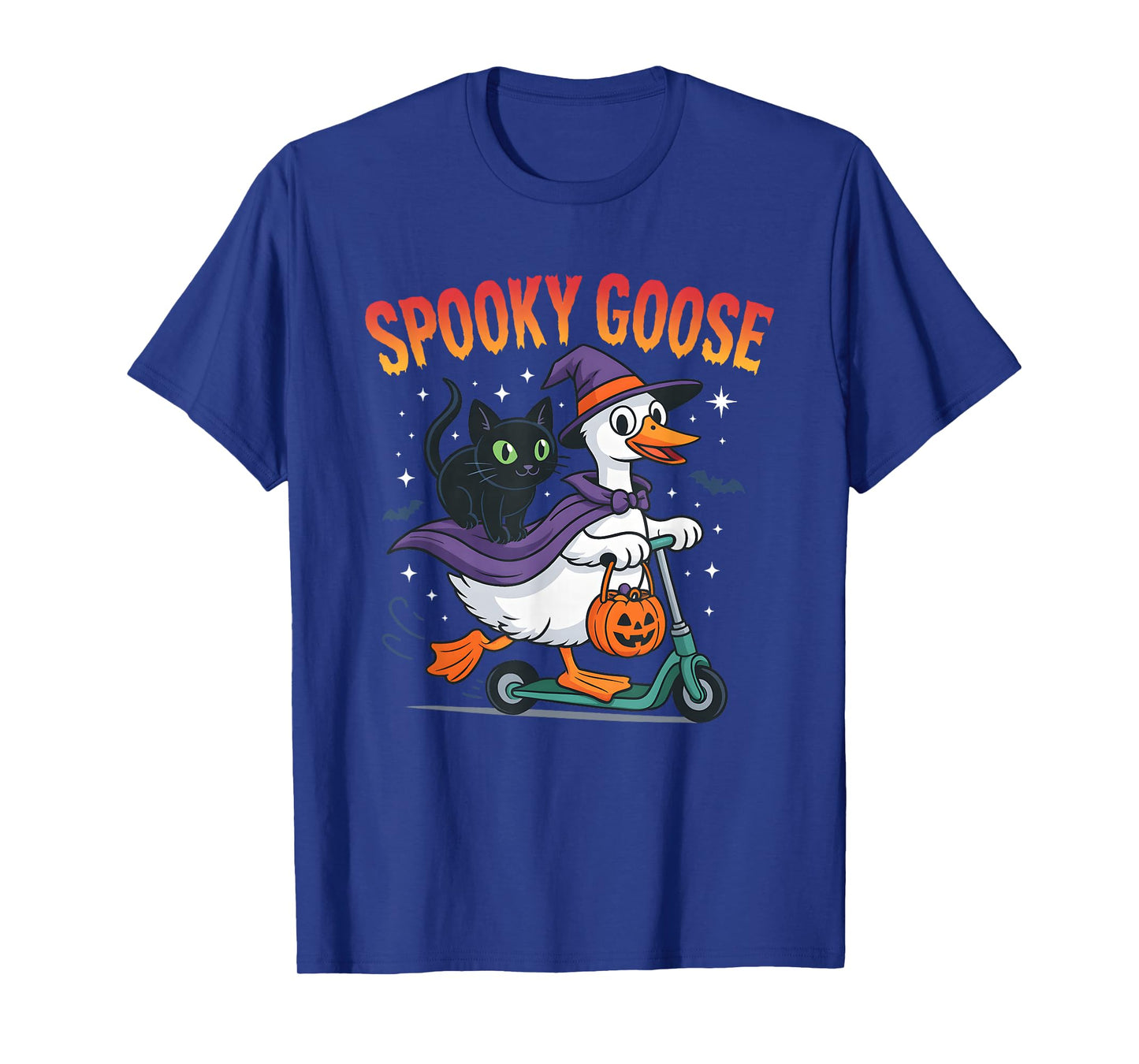 Spooky Goose Halloween Goose with Witch Hat and Black Cat T-Shirt