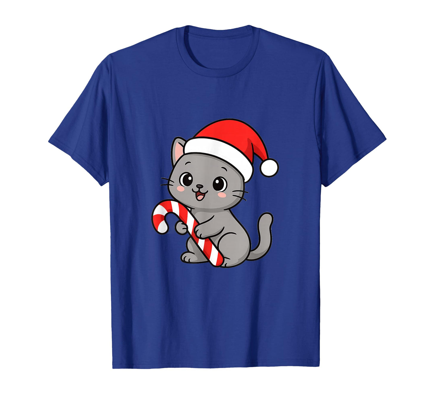 Grey Cat with Santa Hat & Candy Cane T-Shirt