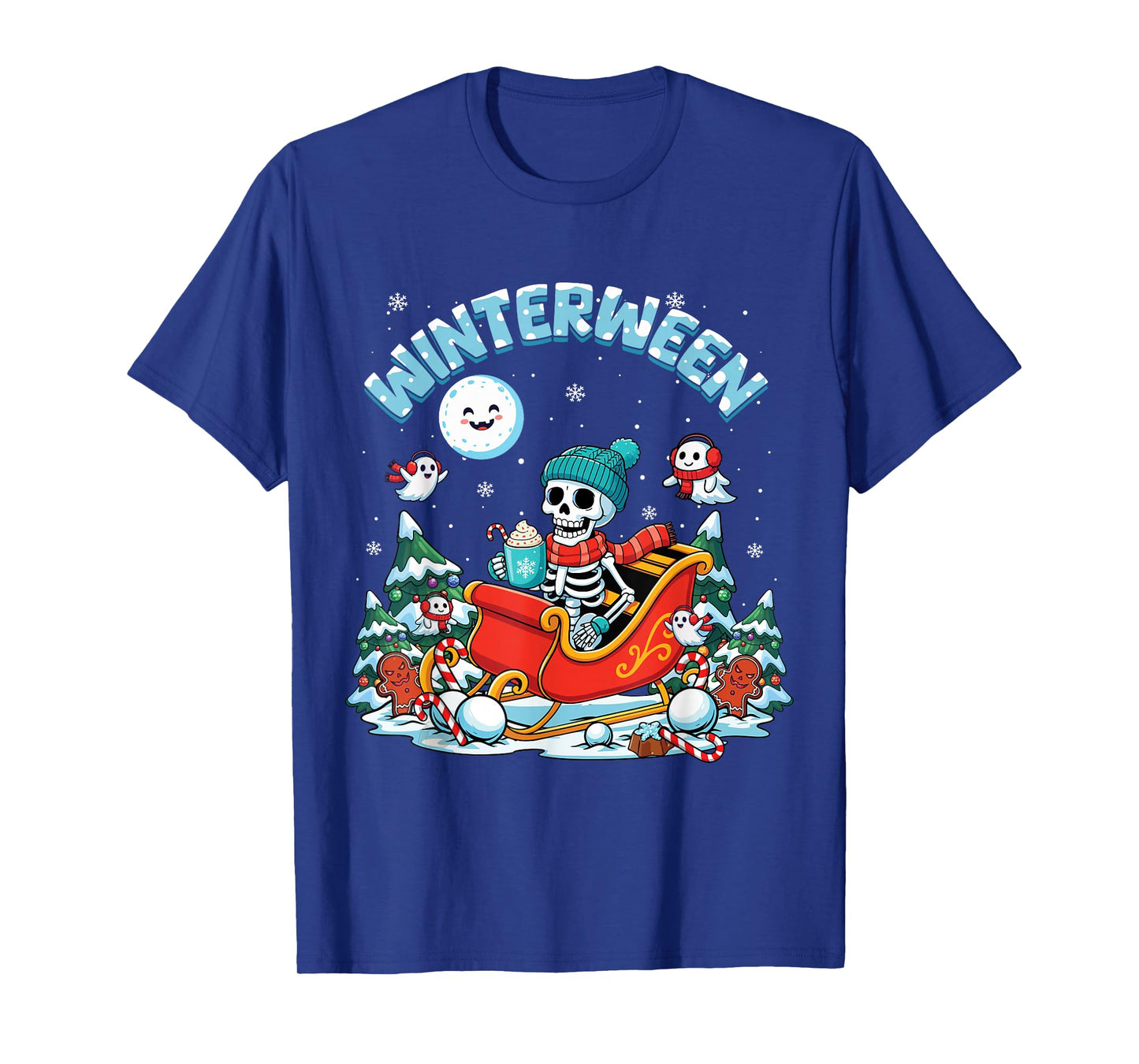 Winterween Winter Halloween Christmas Skeleton Sleigh T-Shirt