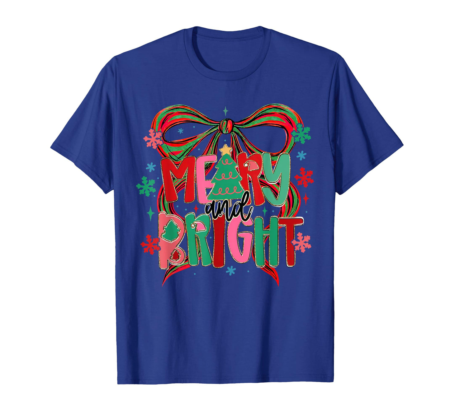 Merry & Bright Christmas Xmas Coquette Bow Pajamas Holiday T-Shirt
