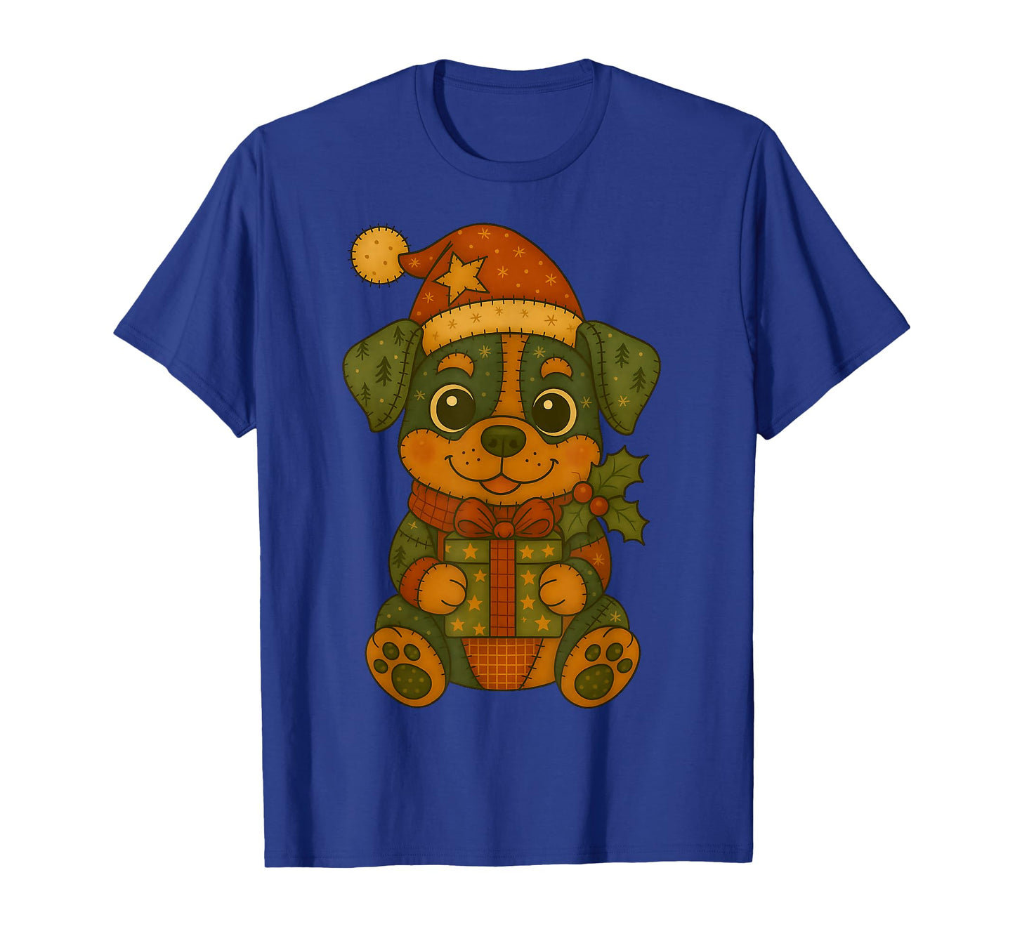 Patchwork Rottweiler with Santa Hat for Christmas T-Shirt