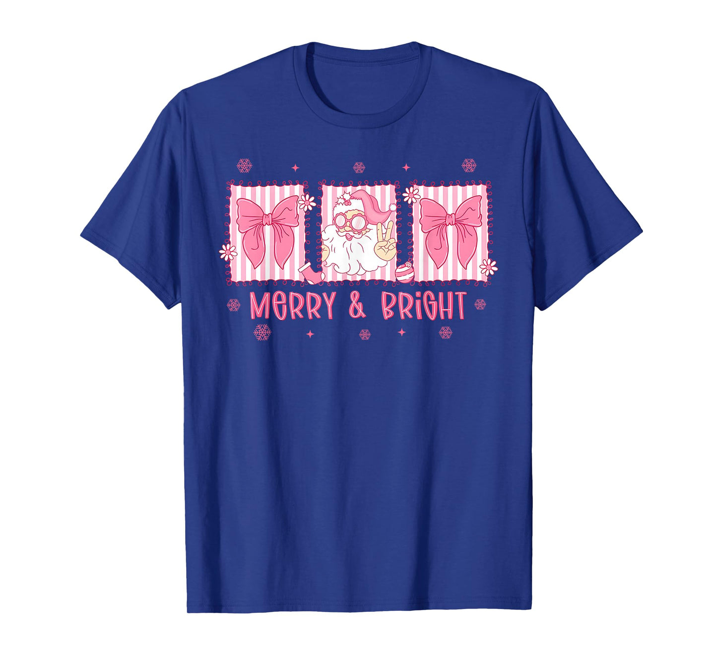 Merry and Bright Pink Coquette Bow Santa Claus Christmas T-Shirt