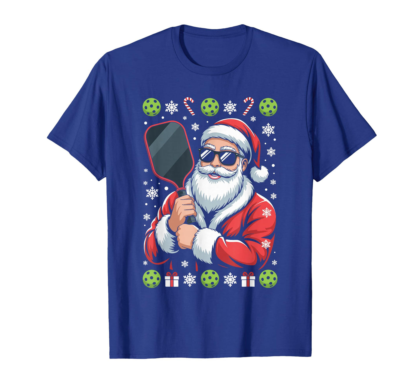 Santa Claus Pickleball Player Ugly Christmas Sweater Paddle T-Shirt