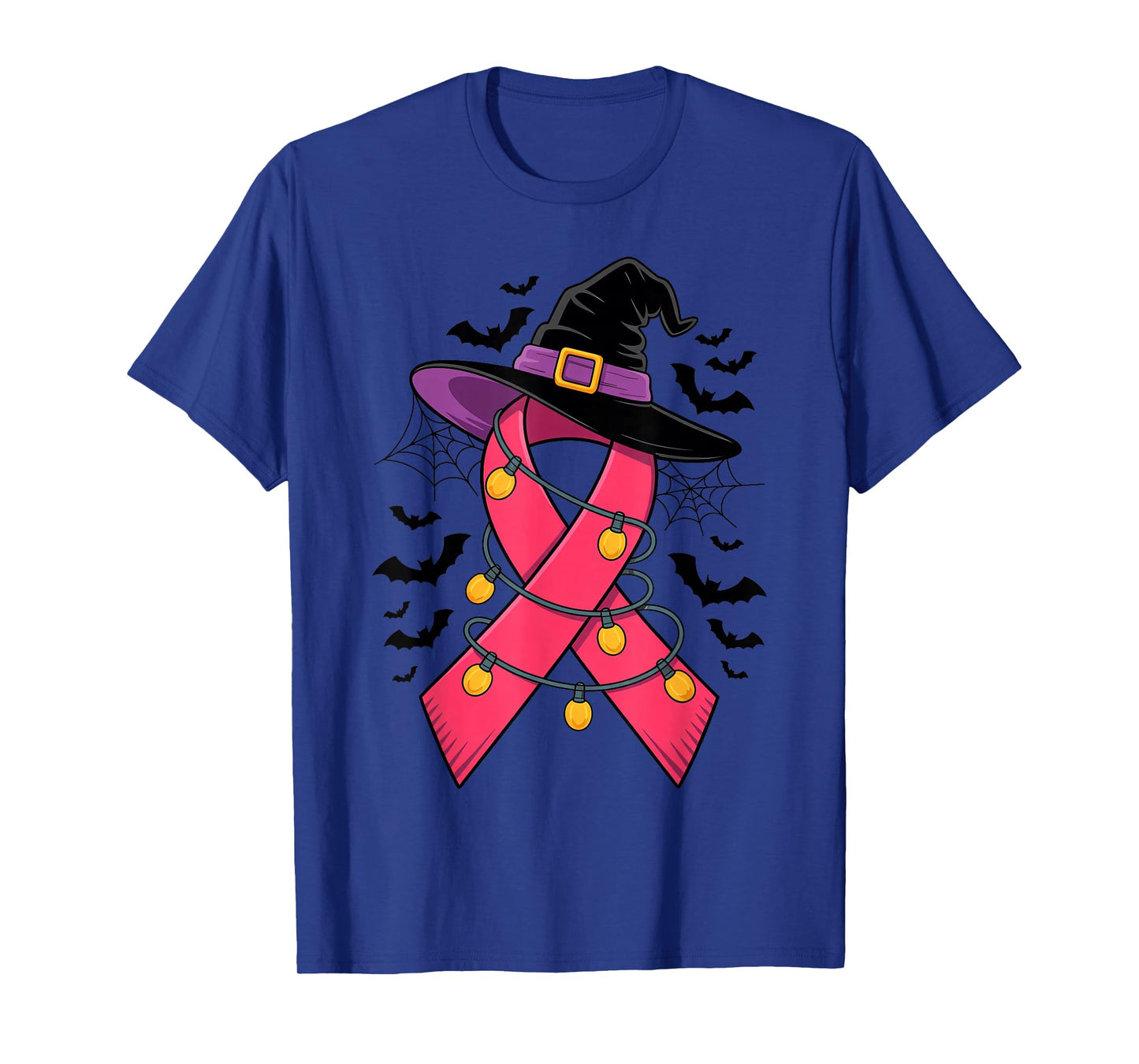 Womens Pink Ribbon Witch Hat Halloween Breast Cancer Warrior T-Shirt