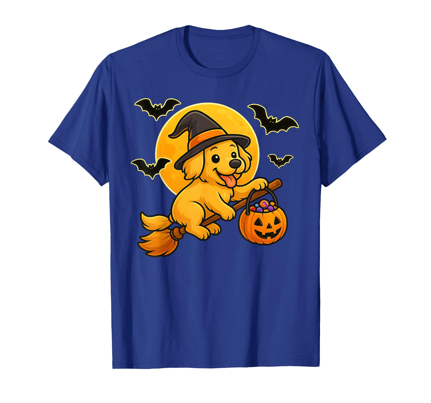 Golden Retriever Witch Pumpkin Halloween Costume Boys Girls T-Shirt