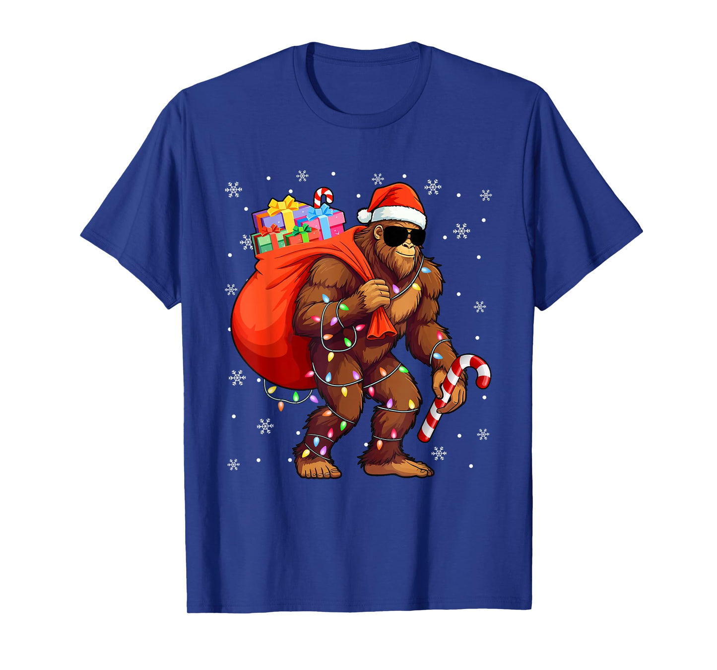 Bigfoot Christmas Lights Candy Cane Xmas Sasquatch Lovers T-Shirt