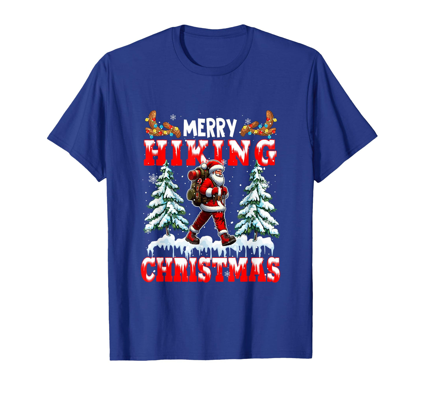 Merry Christmas Hiking Santa Colorful Costume Sport Lover T-Shirt