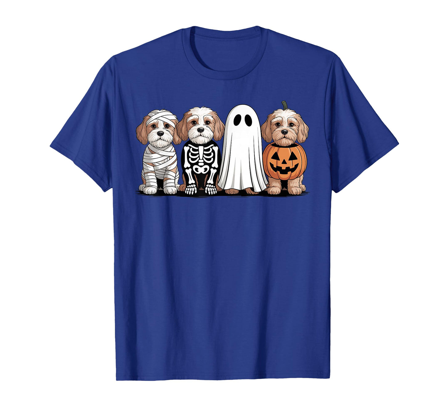 Spooky Ghost Cavapoo Pumpkin Halloween Dog Skeleton T-Shirt