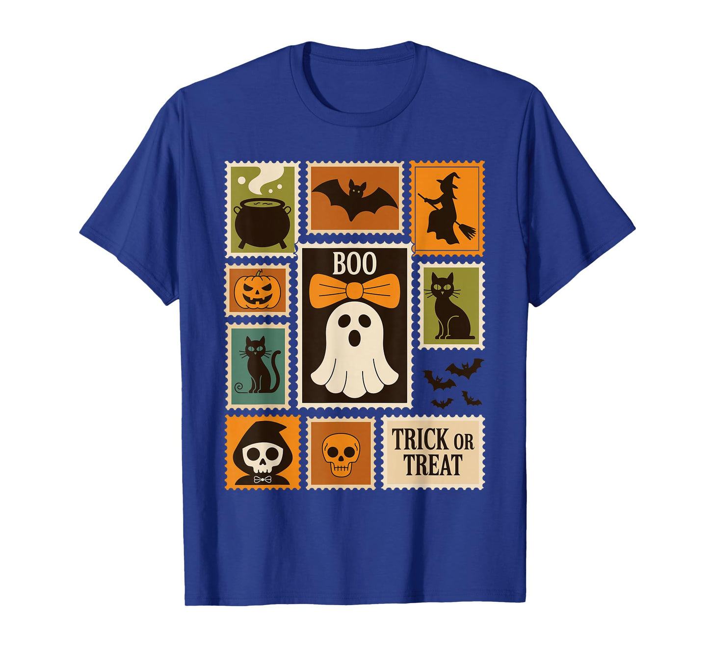Halloween Stamps Spooky Pumpkin Ghost Cat Witch Skeleton T-Shirt