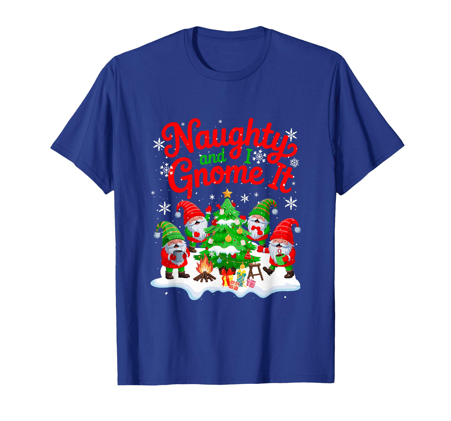 Naughty and I Gnome It Group Gnomes Decorating Xmas Tree T-Shirt