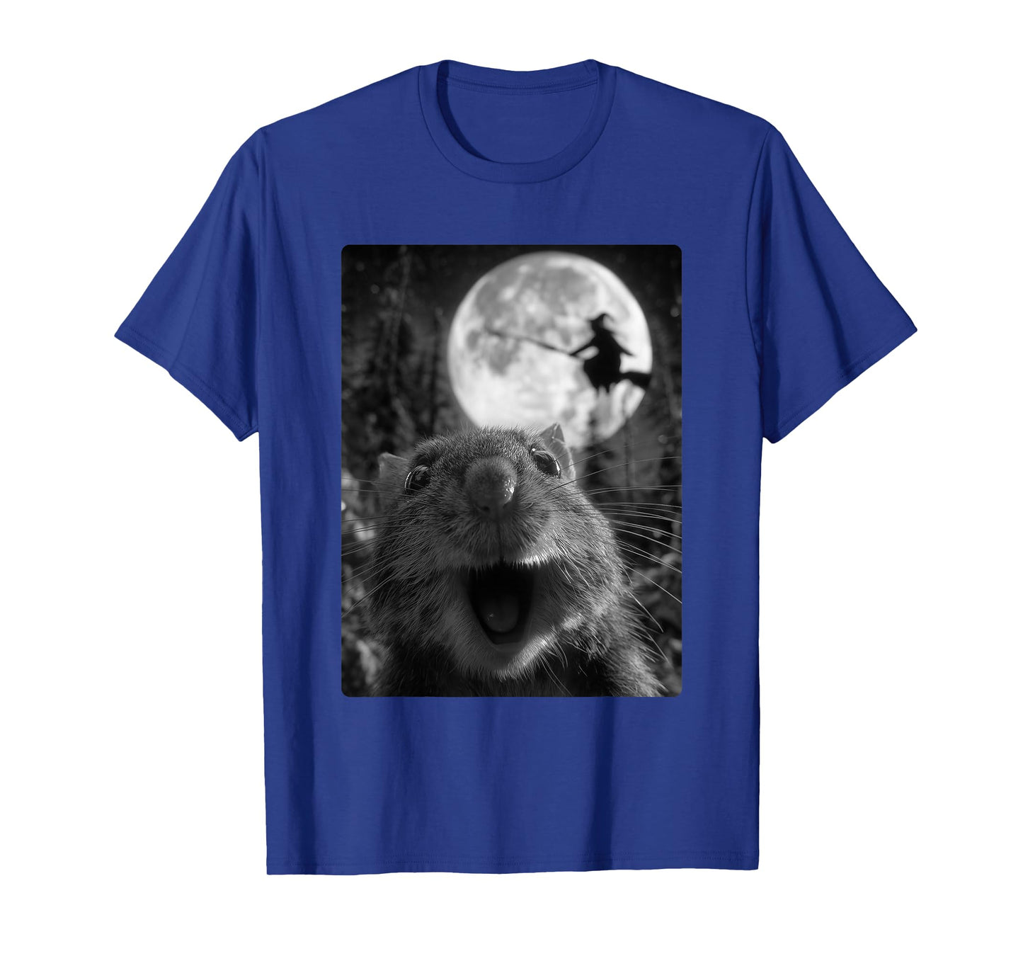 Funny Hamster Selfie Full Moon Flying Witch Forest Halloween T-Shirt