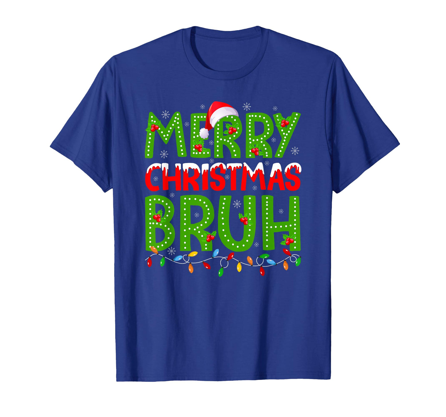 Merry Christmas Bruh Santa Family Pajamas Xmas Lights Boys T-Shirt