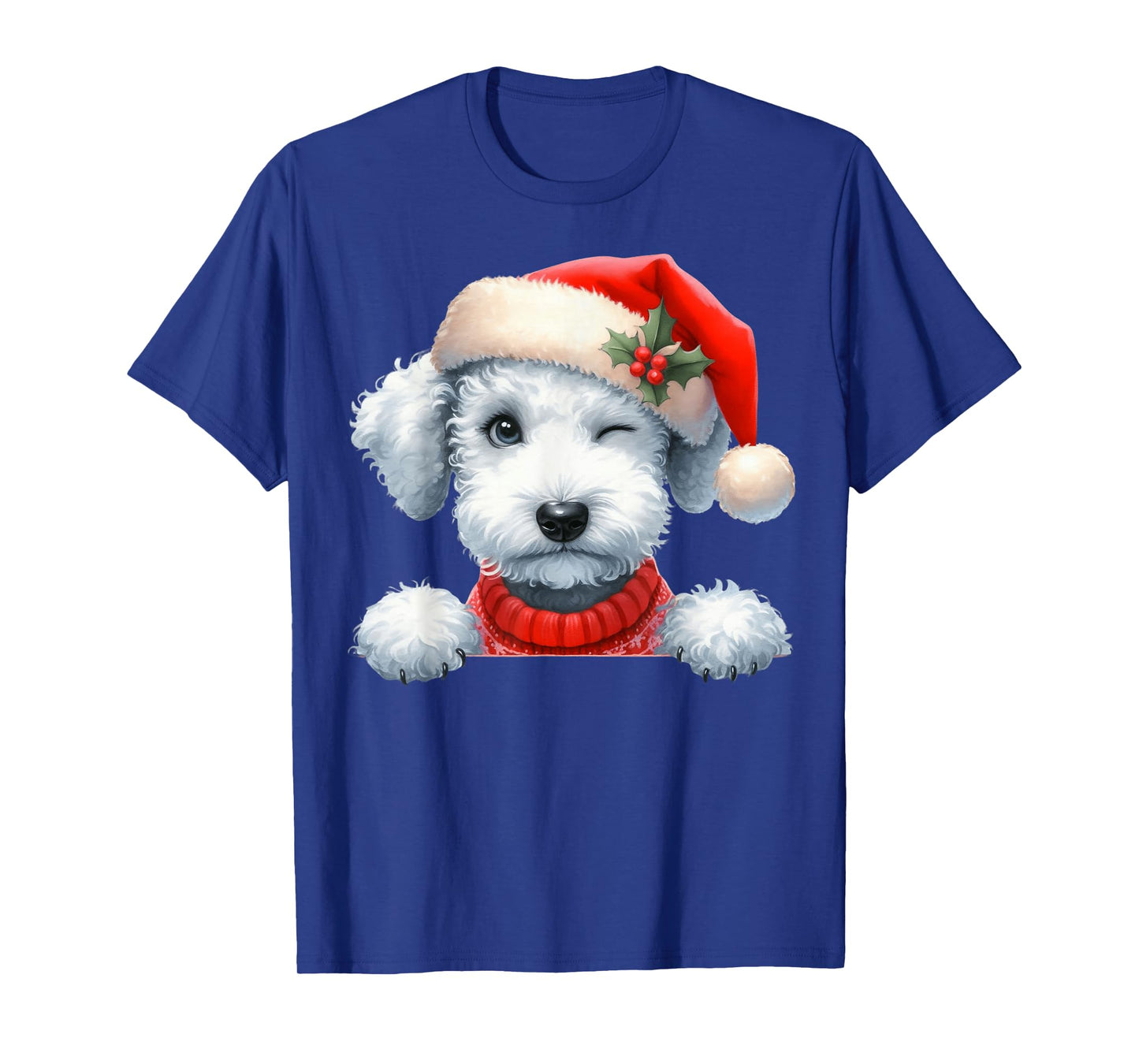Bedlington Terrier Dog Christmas Santa Hat Dog Mom Dad T-Shirt
