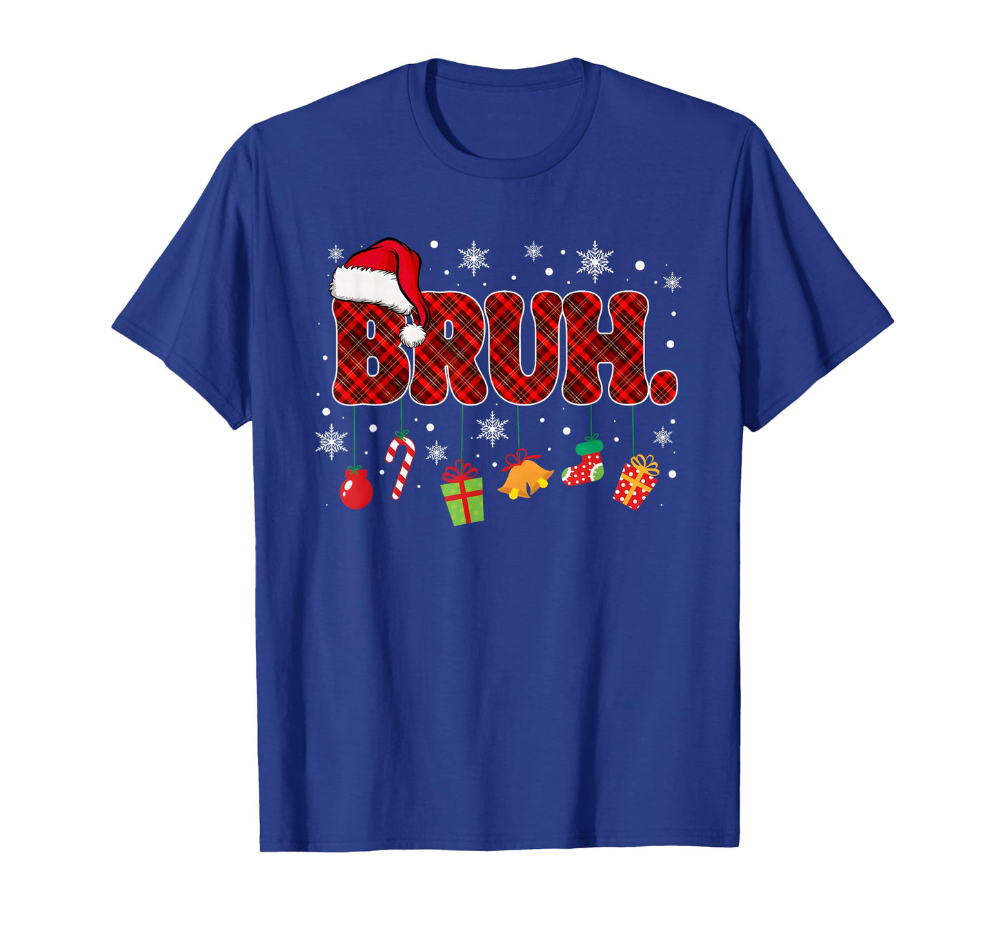 Bruh Funny Christmas Red Plaid Teens Boys Kids Xmas Pajamas T-Shirt