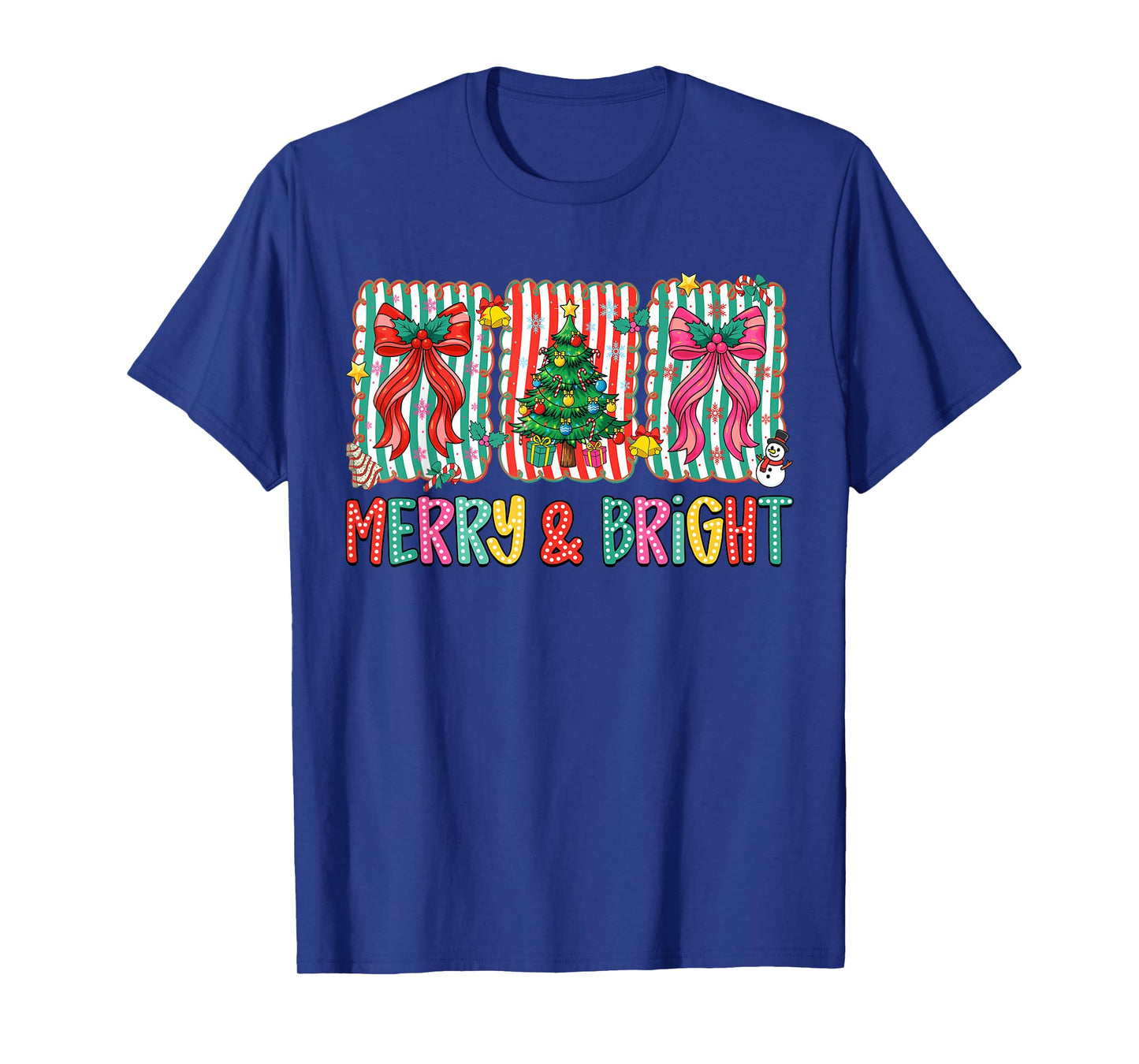 Merry and Bright Preppy Christmas Tree Coquette Bow Women T-Shirt