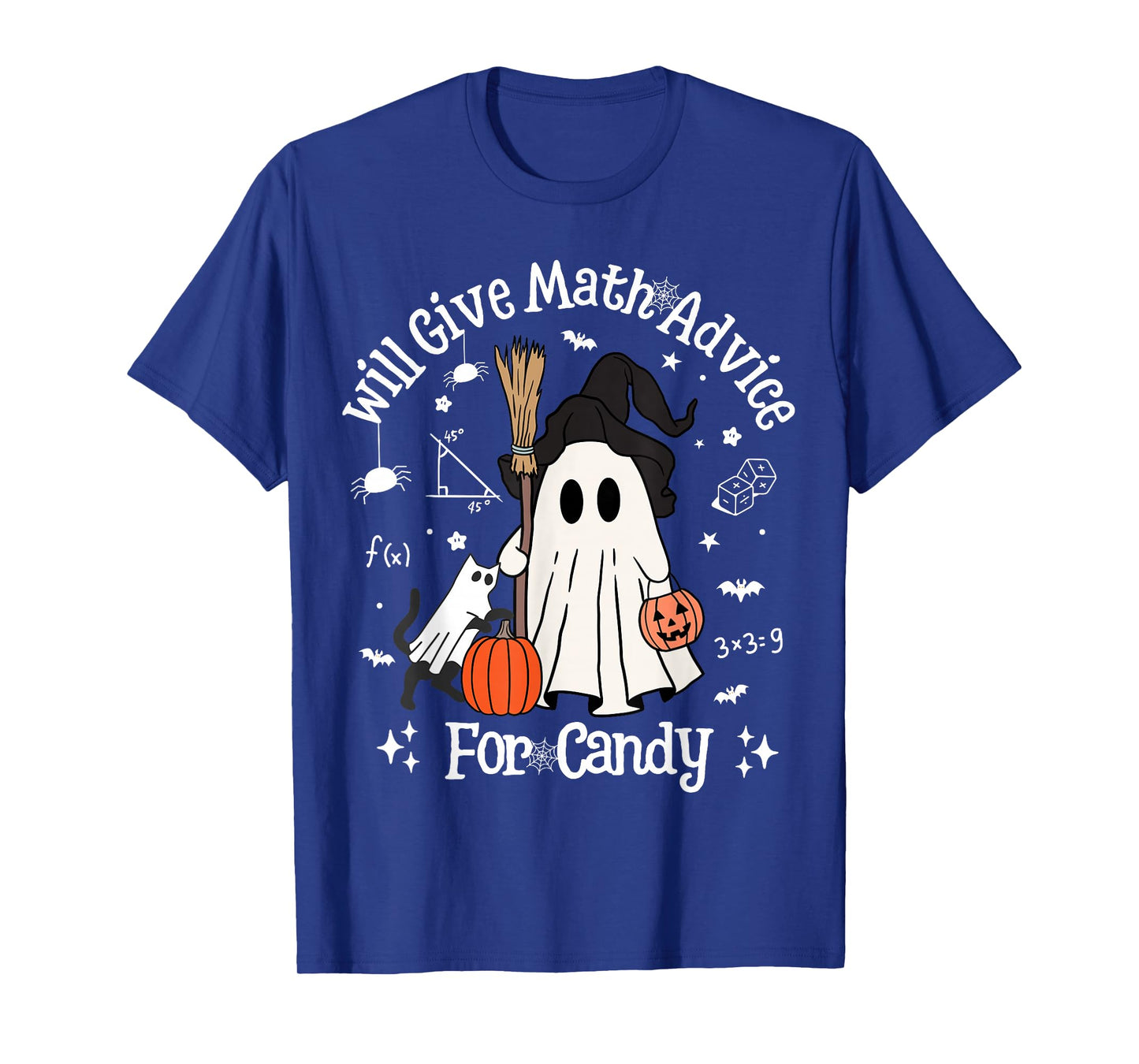 Funny Math Teachers Halloween Ghost Woman Kid Girl Cat Lover T-Shirt