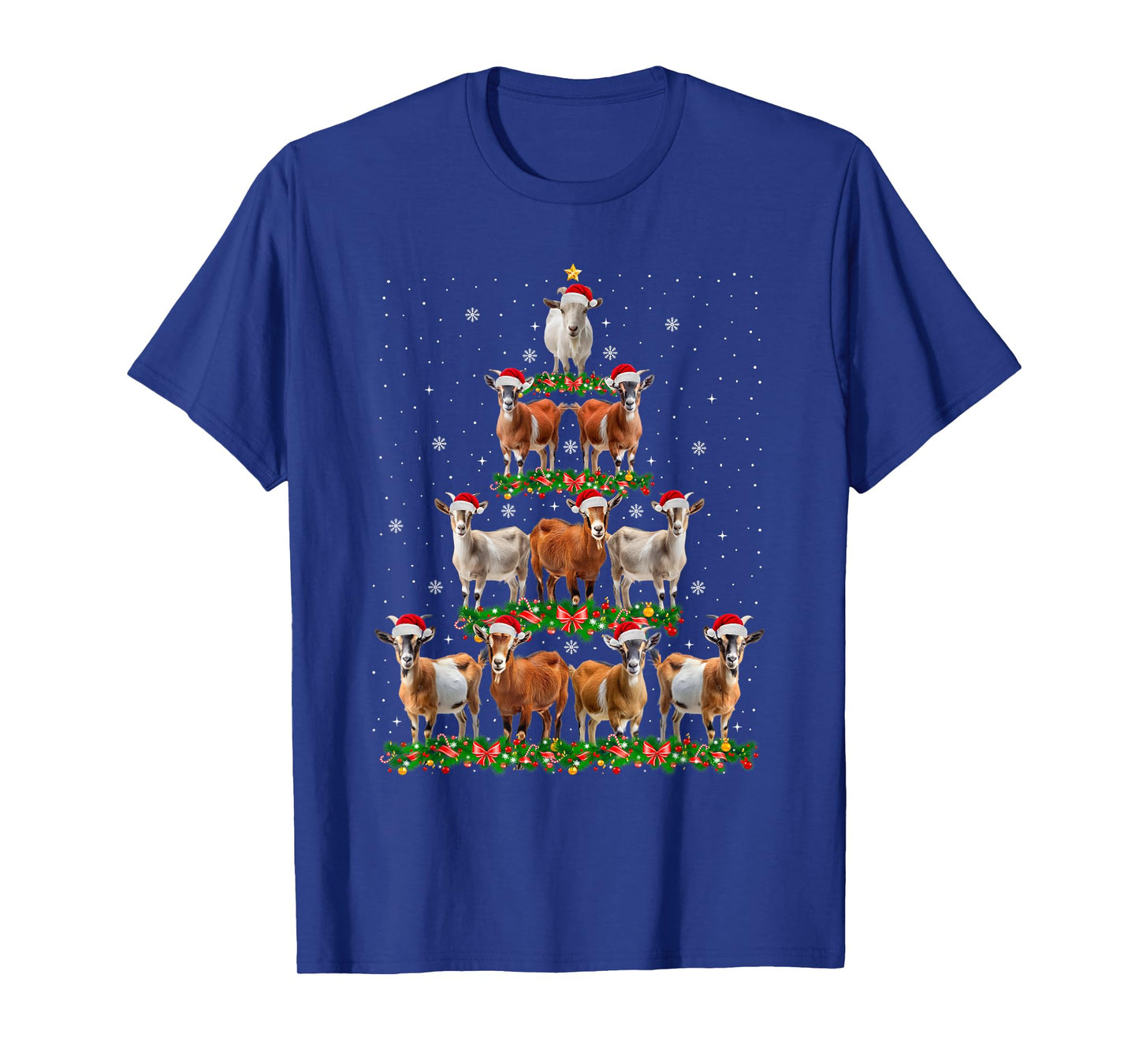 Goat Christmas Tree Lights Funny Xmas Family Men Women T-Shirt