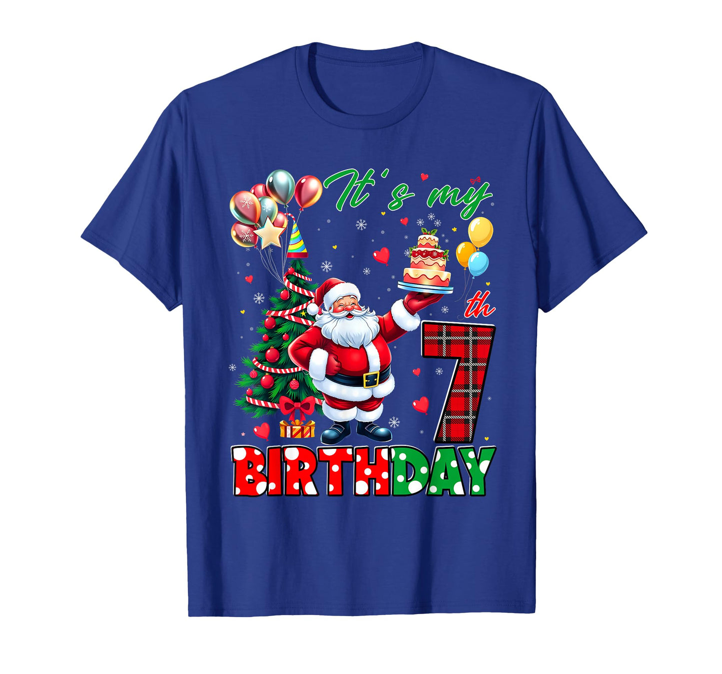 Kids It's My 7th Birthday Cute Santa Christmas 7 Years Old T-Shirt
