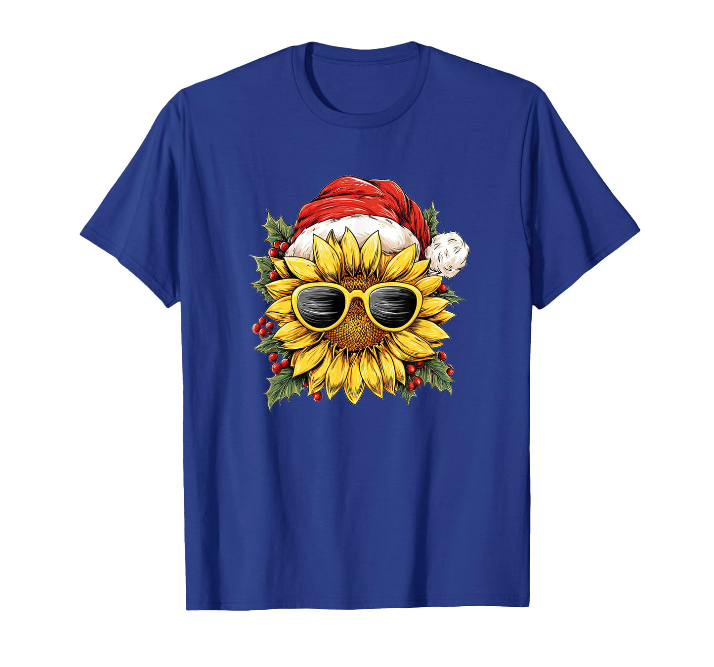 Festive Sunflower in Xmas Style for Santa Hat and Sunglasses T-Shirt