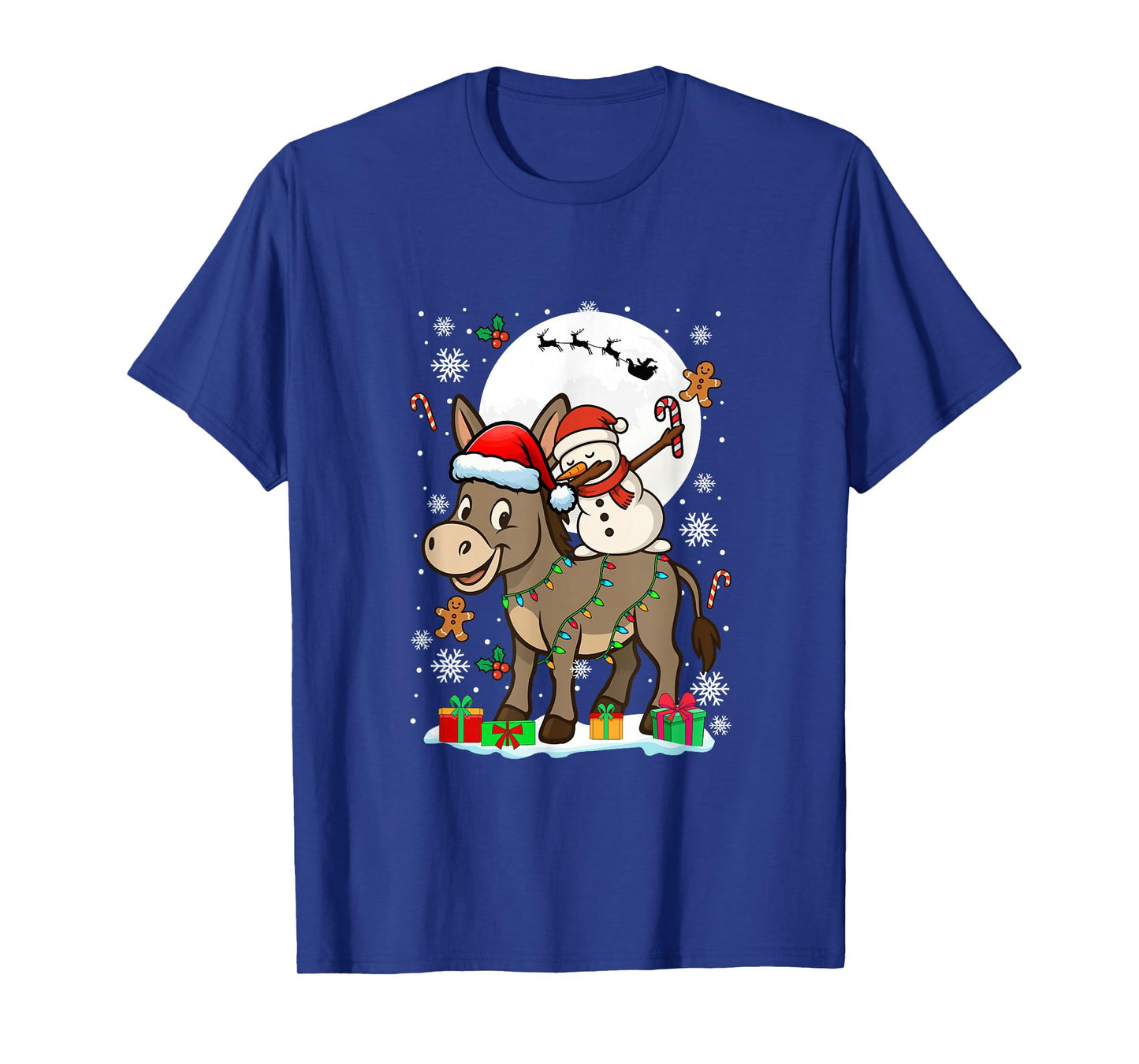 Dabbing Snowman On Donkey Christmas Santa Colorful Lights T-Shirt