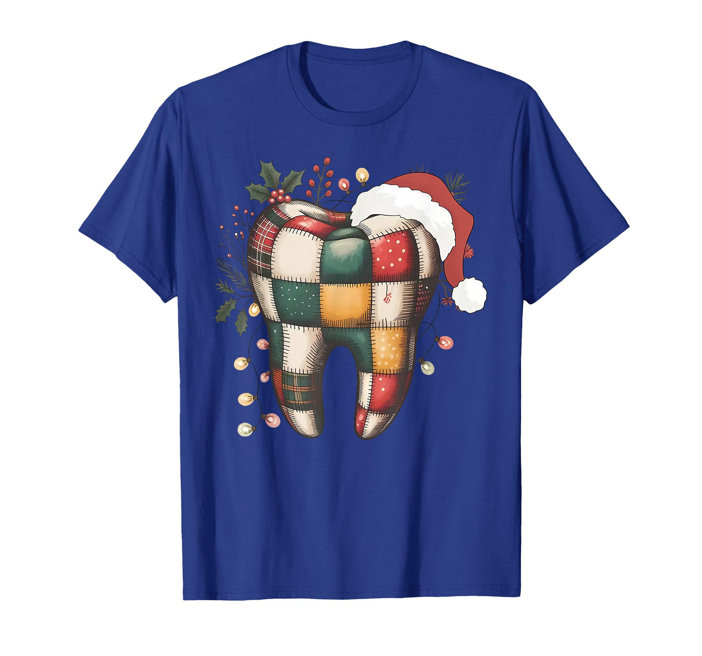 Santa Dental Christmas Tooth Patchwork Dental Hygienist T-Shirt