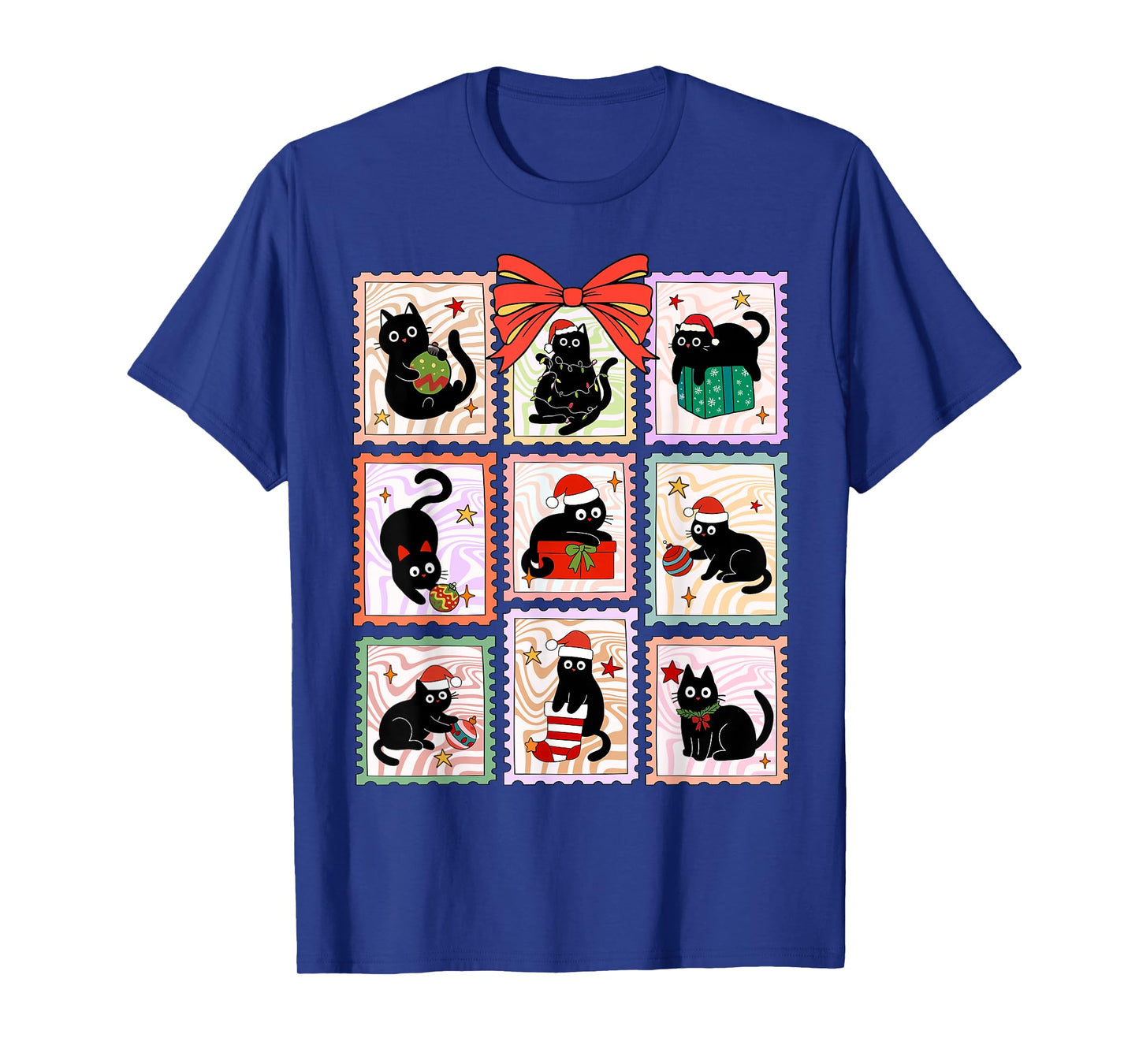 Merry Christmas Black Cat Meowy Funny Santa Hat Women Kids T-Shirt