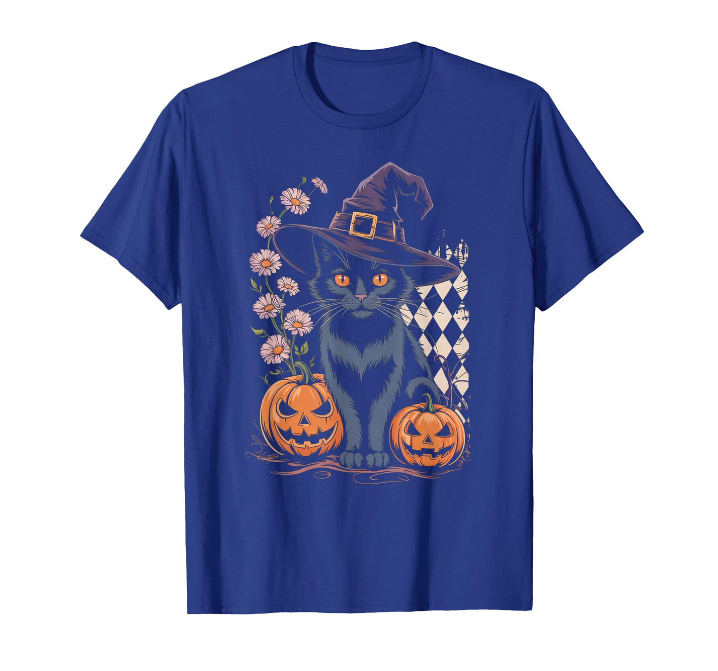 Cute Witch Cat Halloween Pumpkin Floral Aesthetic Tee T-Shirt