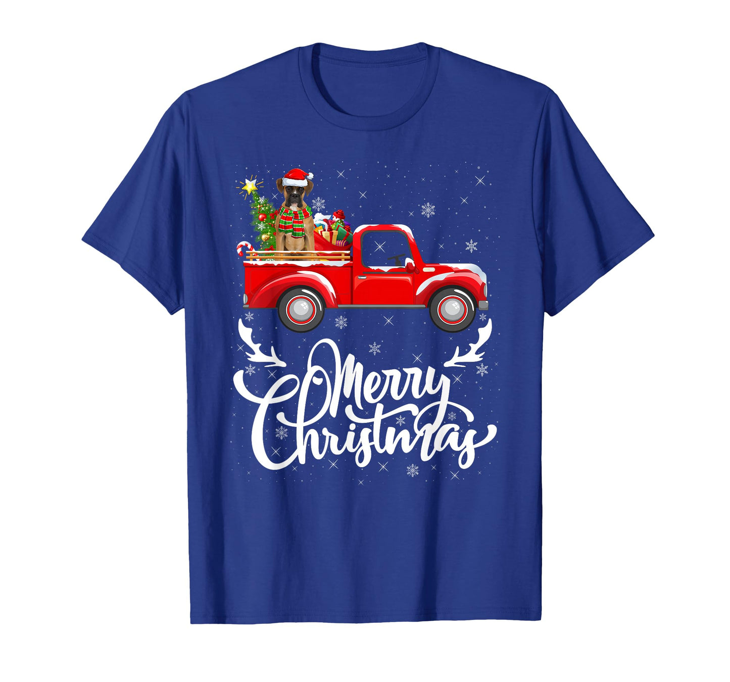Boxer Dog On Christmas Red Truck Funny Pet Dog Lover Xmas T-Shirt