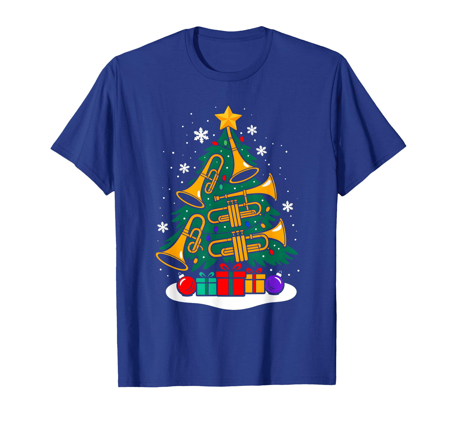 Christmas Tumpet Player Xmas Tree Funny Music Lover Santa T-Shirt