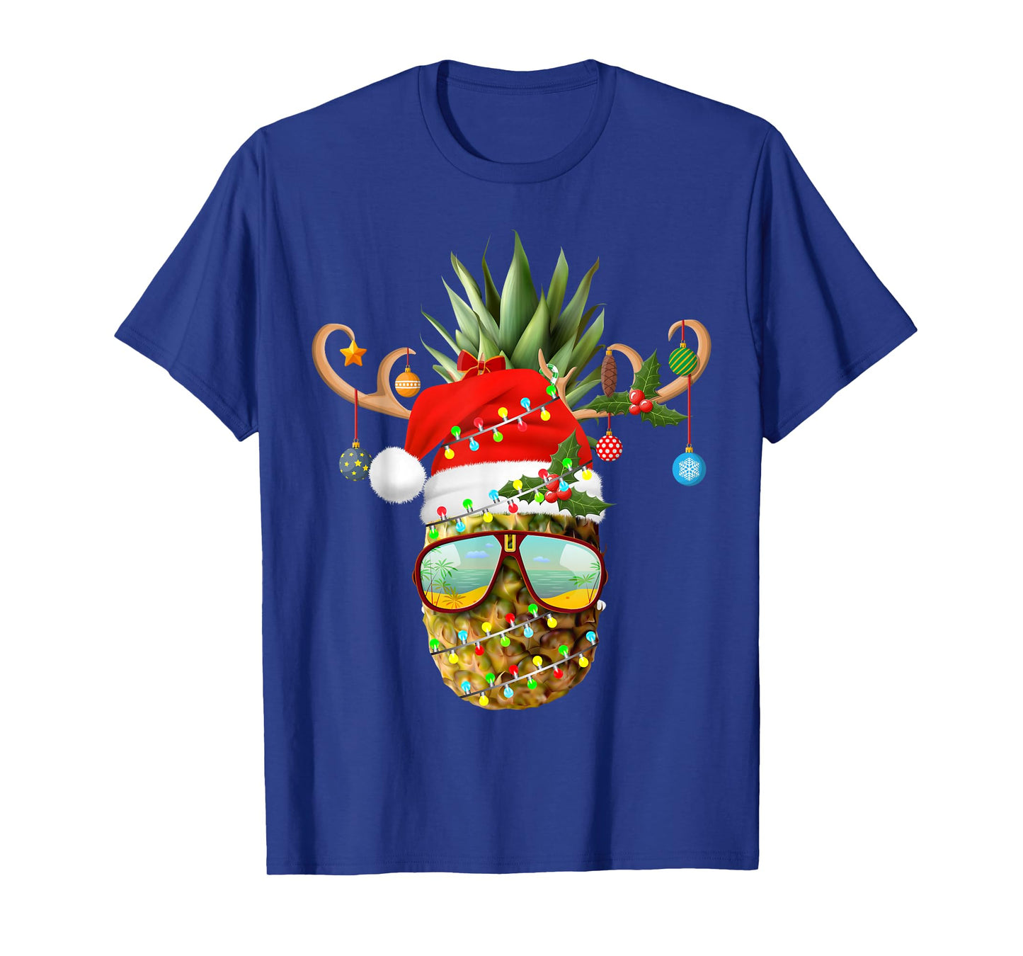 Pineapple Christmas Tree Lights Sunglasses Holiday Xmas T-Shirt