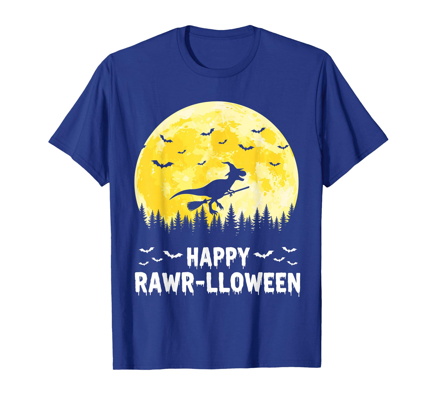 Happy Rawr-lloween Funny Halloween T Rex Flying Witch T-Shirt