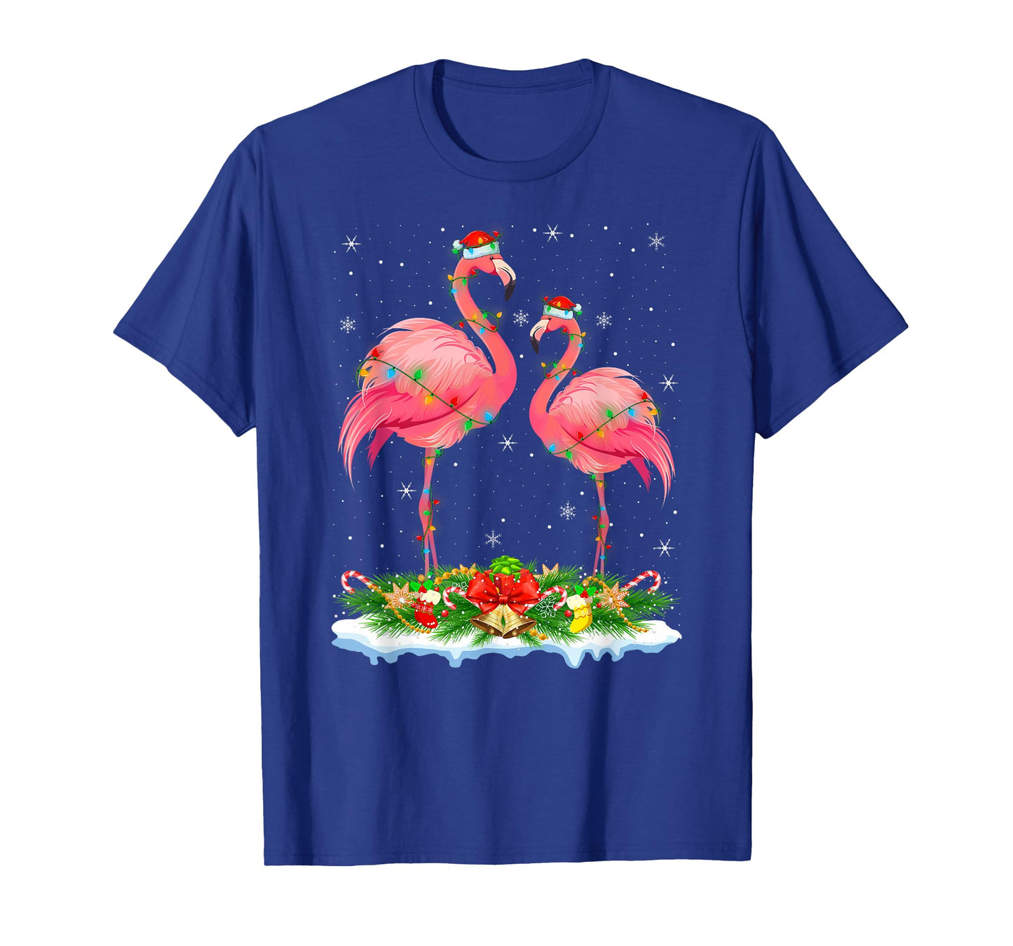 Flamingo Christmas Lights Santa Hat Holiday Tropical Xmas T-Shirt