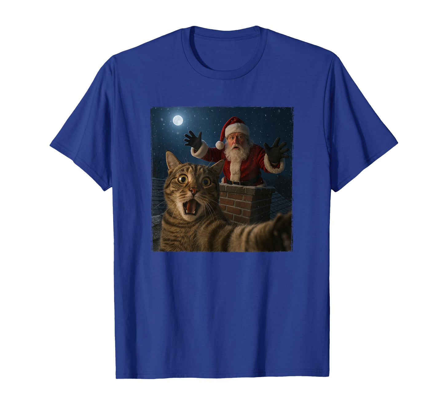 Funny Cat Selfie with Santa in Chimney Christmas T-Shirt
