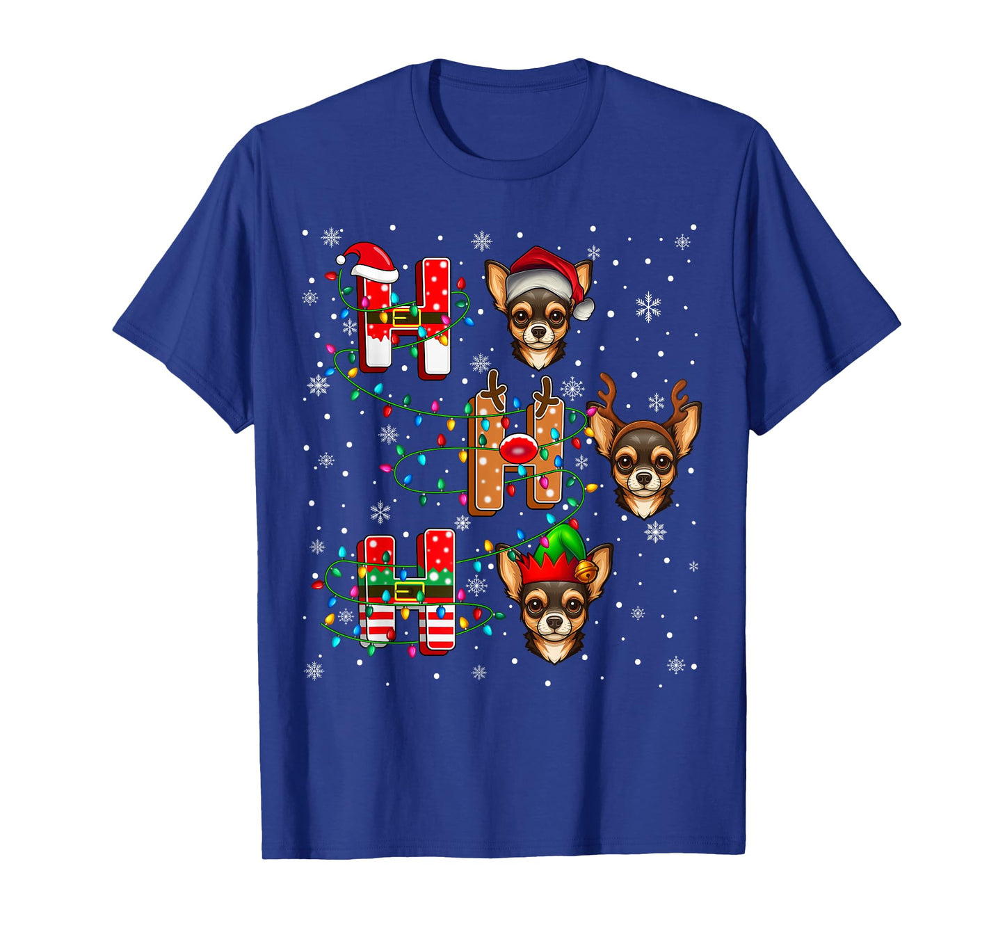Ho Ho Ho Santa Reindeer Hat Elf Matching Chihuahua Dog Xmas T-Shirt